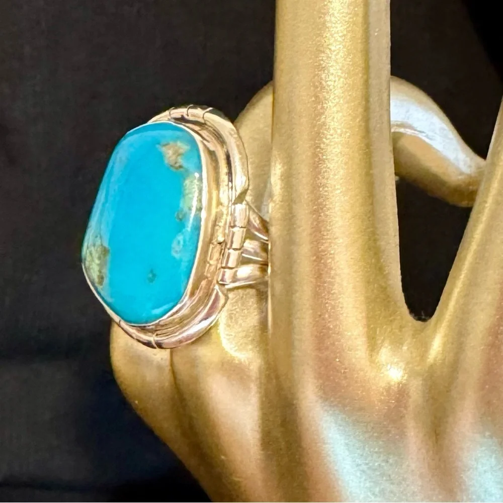 Turquoise Gemstone Natural Turquoise Stone 925 Sterling Silver Statement Ring - Picture 2 of 9